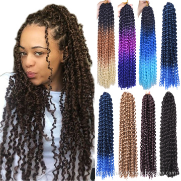 Cheap Synthetic Fiber Ombre Prelooped Passion Twist Locs Braiding Hair Crochet Braids Synthetic Bundles Curly Afro Water Wave